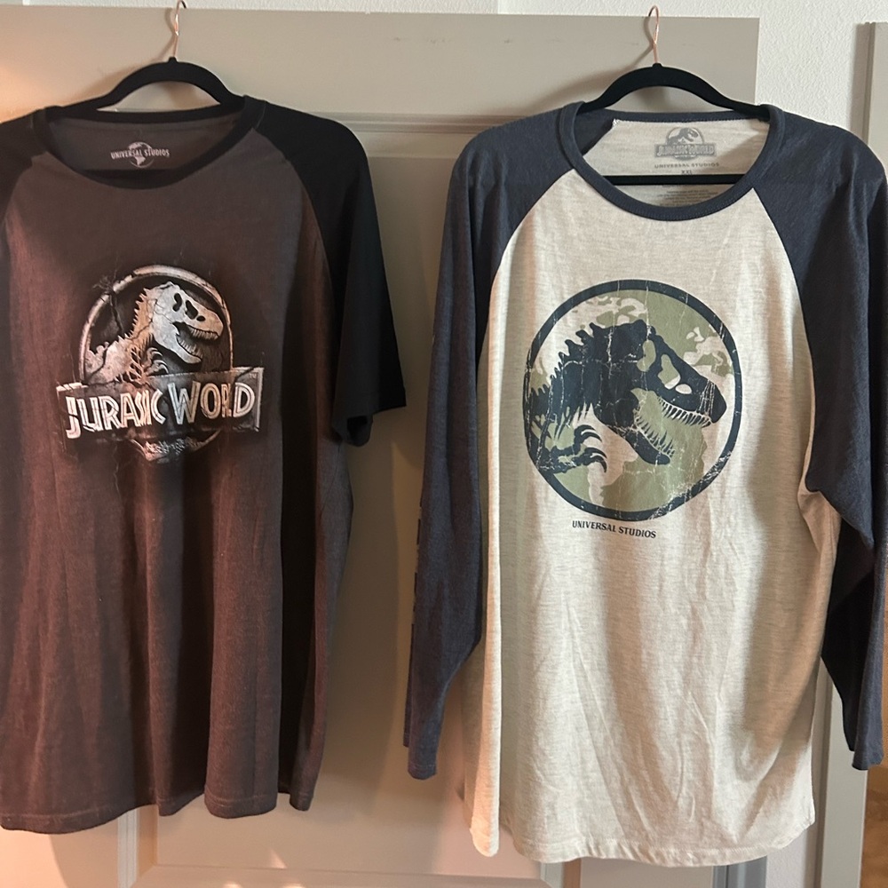 2 Universal Jurassic World Long Sleeve and Short Sleeve Tees - Black and Gray